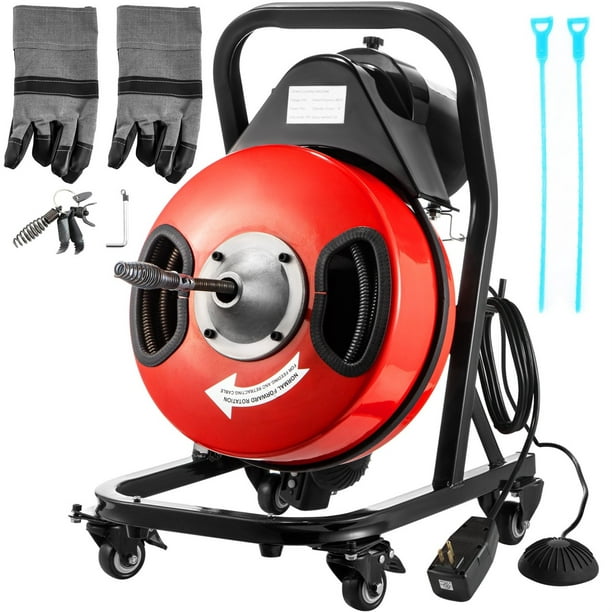 Details about   Drain Cleaner Machine Electric Drain Auger 50FTx1/2In Cable 370W w/Wheels